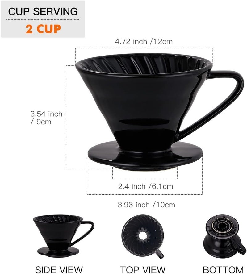Cuisine Art Pour-over Coffee Filter Cup Filter Cup Ceramic Spiral Vintage Kiln Conical Drip Filter Cup Filter Cup,Ceramic Pour Over Coffee Dripper,Easy Manual Brew Maker,Ceramic Coffee Dripper(Black) - Image 2